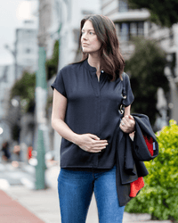 Short Sleeve Satin Maternity Shell Top with Concealed Nursing Zip - BIG FRENCHIES