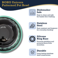Non-Skid Boho Stainless Steel Dog Bowl – with Whimsical Unicorn Design, Silicone Base for Medium Dogs – 24oz - BIG FRENCHIES