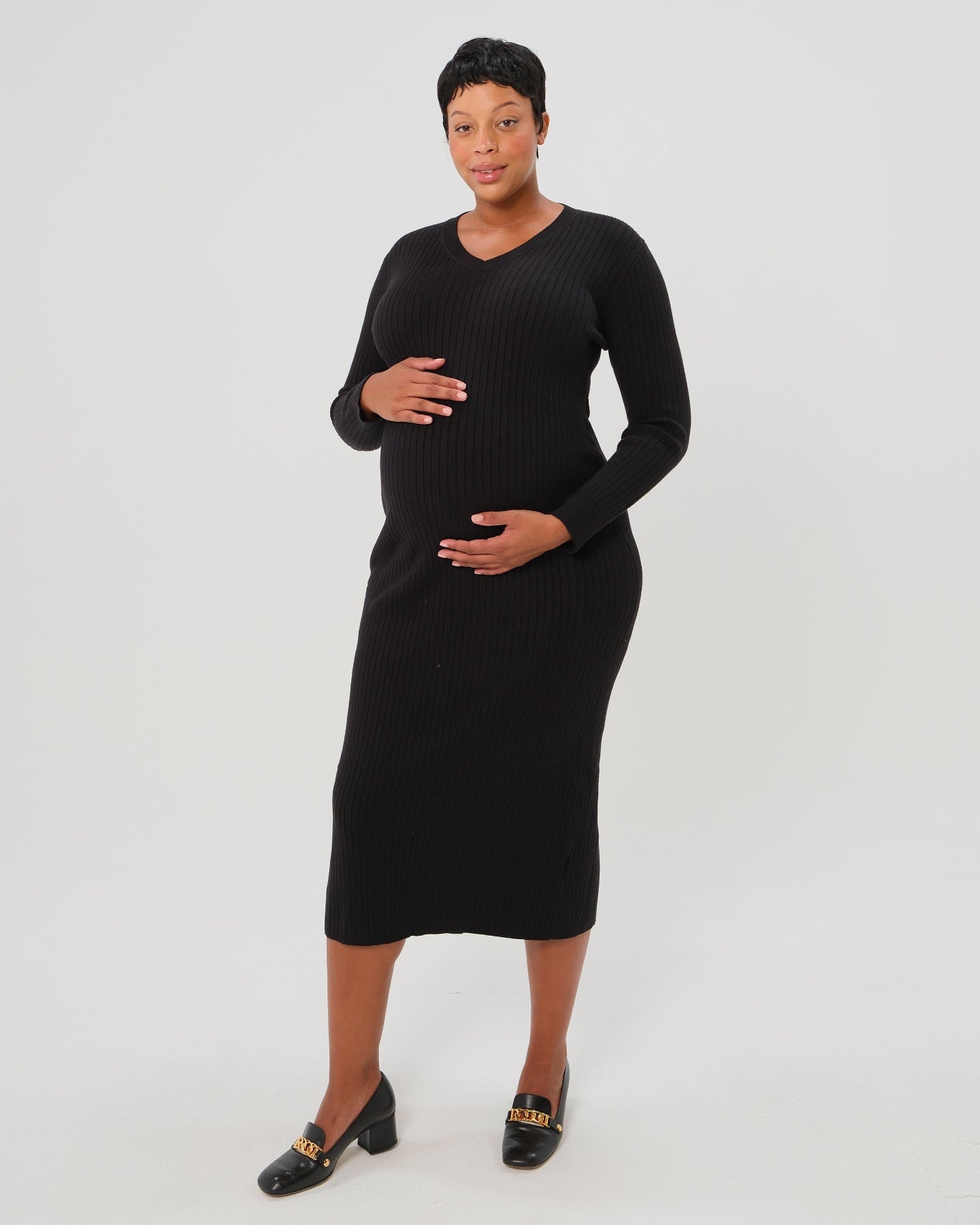 Full Body Ribbed Maternity & Nursing Midi Sweater Dress - BIG FRENCHIES