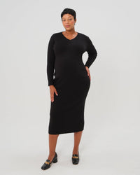 Full Body Ribbed Maternity & Nursing Midi Sweater Dress - BIG FRENCHIES