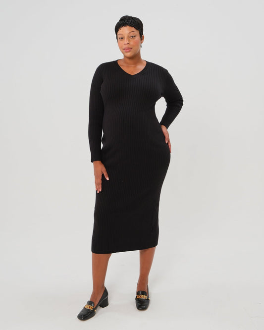 Full Body Ribbed Maternity & Nursing Midi Sweater Dress - BIG FRENCHIES