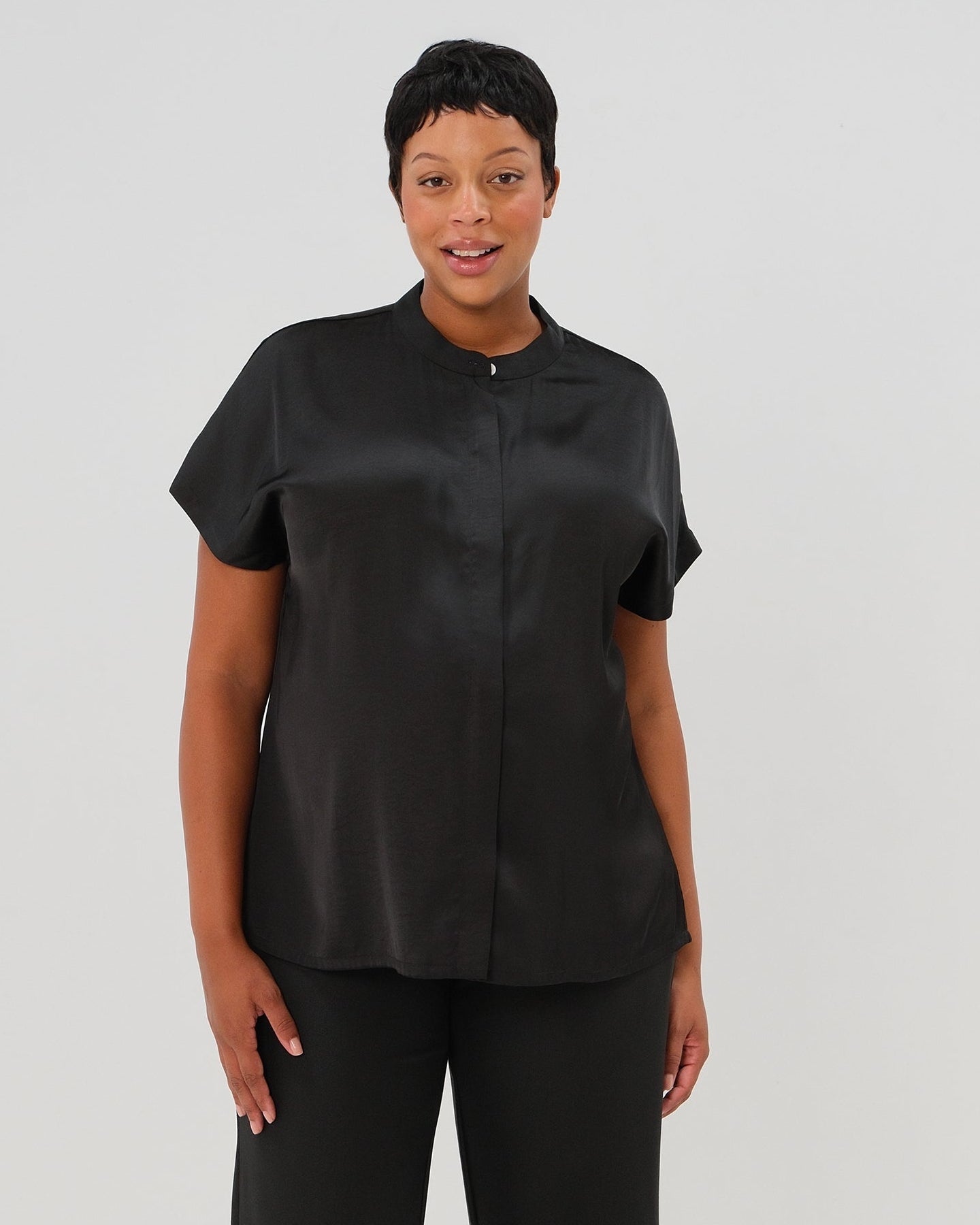 Short Sleeve Satin Maternity Shell Top with Concealed Nursing Zip - BIG FRENCHIES