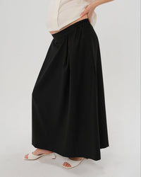 Over-Under Bump Pleated Maternity Maxi Skirt in All-Season Wool Blend - BIG FRENCHIES