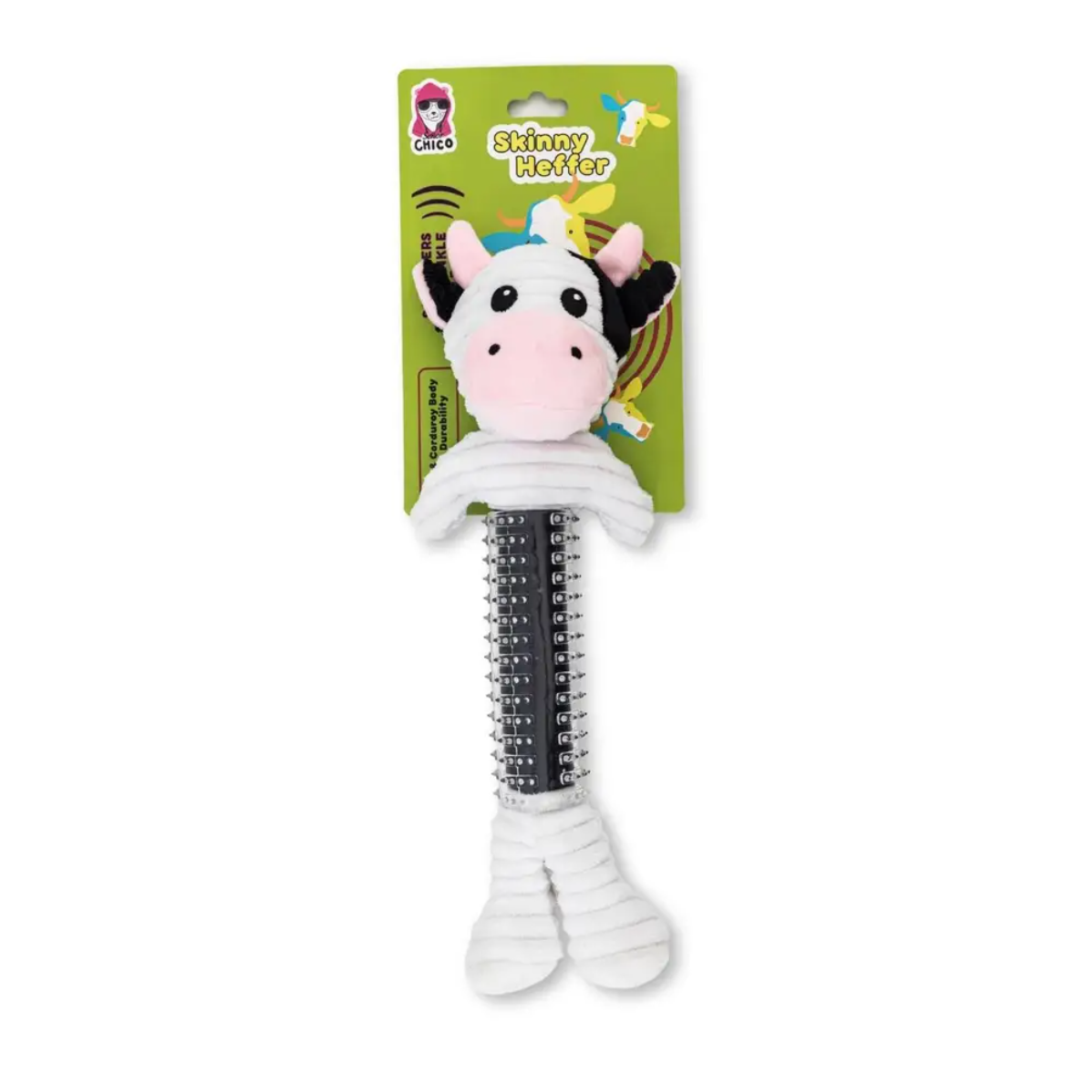 Country Living Thermoplastic Rubber Black & White Cow Plush Dog Toy – with Squeaker & Crinkle Paper - BIG FRENCHIES