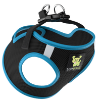 EcoBark Teal and Black Step In Dog Harness - Rapid Fastener Reflective Soft Mesh Vest Halter for Puppies and XXXS to Small Dogs - BIG FRENCHIES