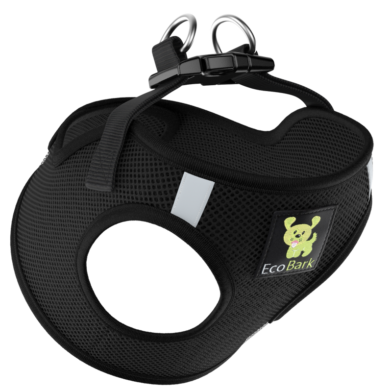 EcoBark Black Step In Dog Harness - Reflective Soft Mesh Harness for Teacup, Small Dogs and Puppies - BIG FRENCHIES