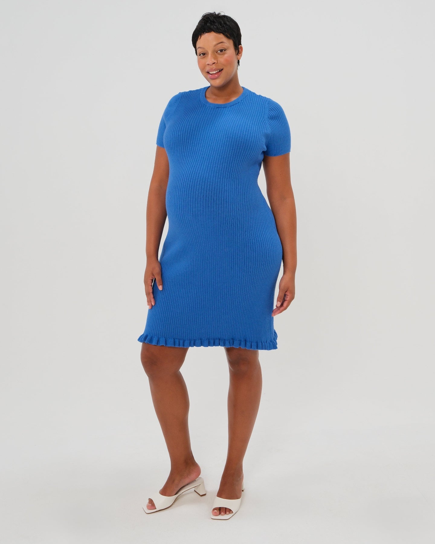 Short Sleeve Knit Maternity Dress with Playful Hem Detail - BIG FRENCHIES