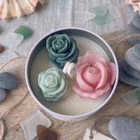 Blush & Teal Rosette Cactus Candle