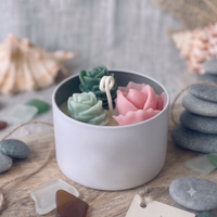 Blush & Teal Rosette Cactus Candle