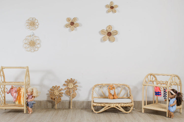Handmade Rattan Doll Sofa | Boho Montessori Doll Furniture | Eco-Friendly Pretend Play Couch for Girls Dolls
