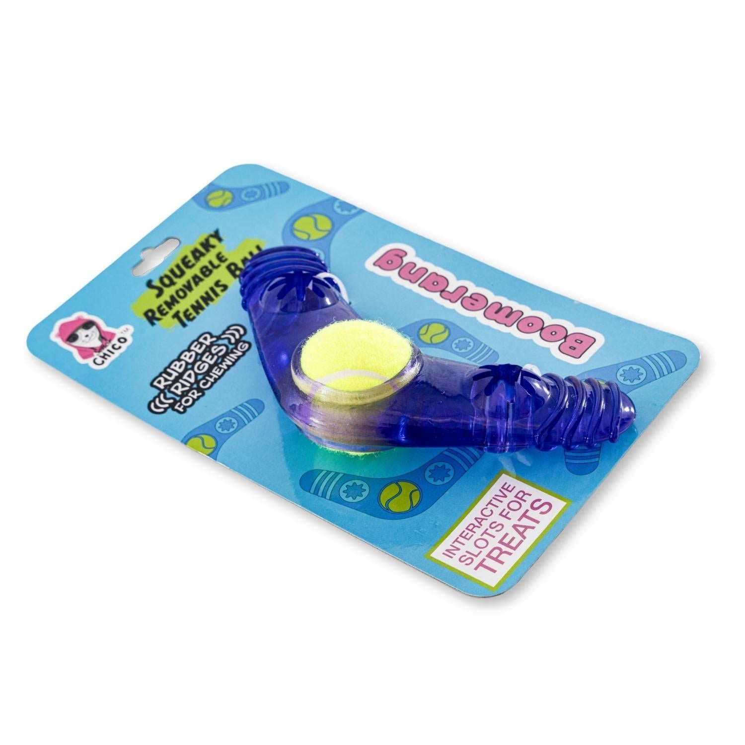 TPR Boomerang Dog Chew Toy with Removable Squeaker Tennis Ball & Treat Fill - BIG FRENCHIES