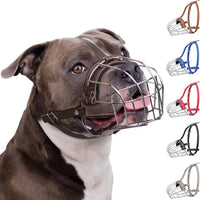 Breathable Metal Basket Dog Muzzle for Large Dogs with Leather Straps