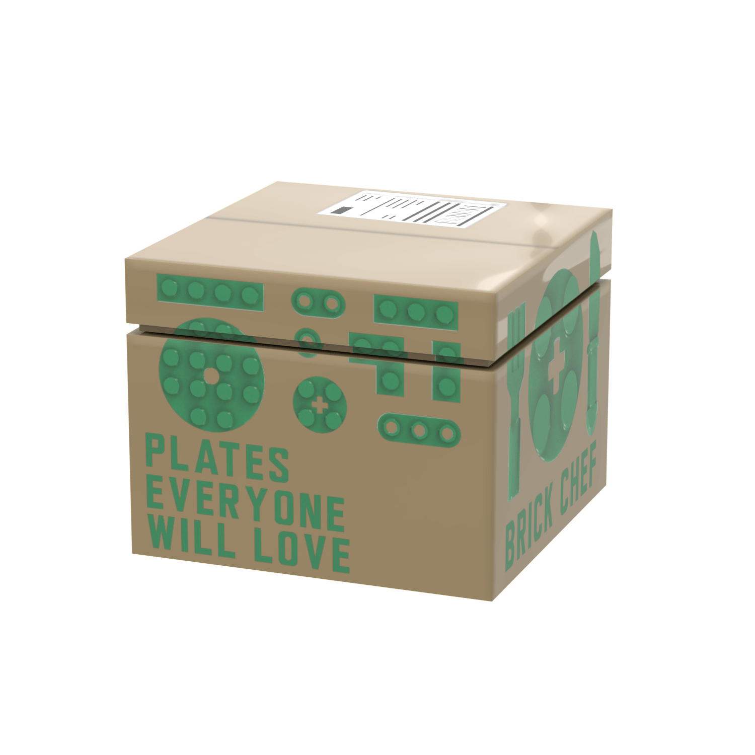 Brick Chef Food Delivery Shipping Box - Minifig Food Accessory - Custom Printed - Made using LEGO® parts (2 x 2 brick)
