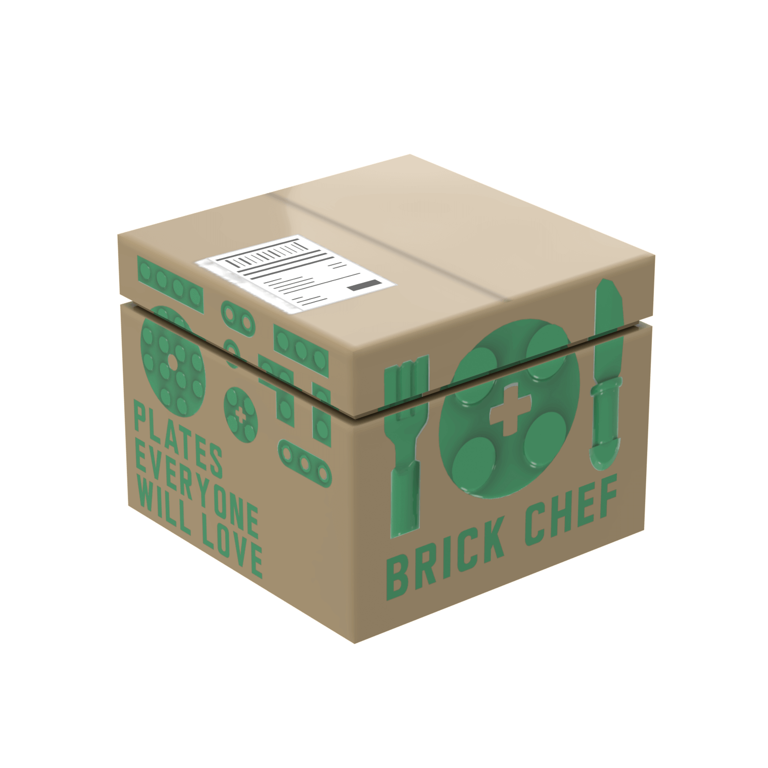 Brick Chef Food Delivery Shipping Box - Minifig Food Accessory - Custom Printed - Made using LEGO® parts (2 x 2 brick)