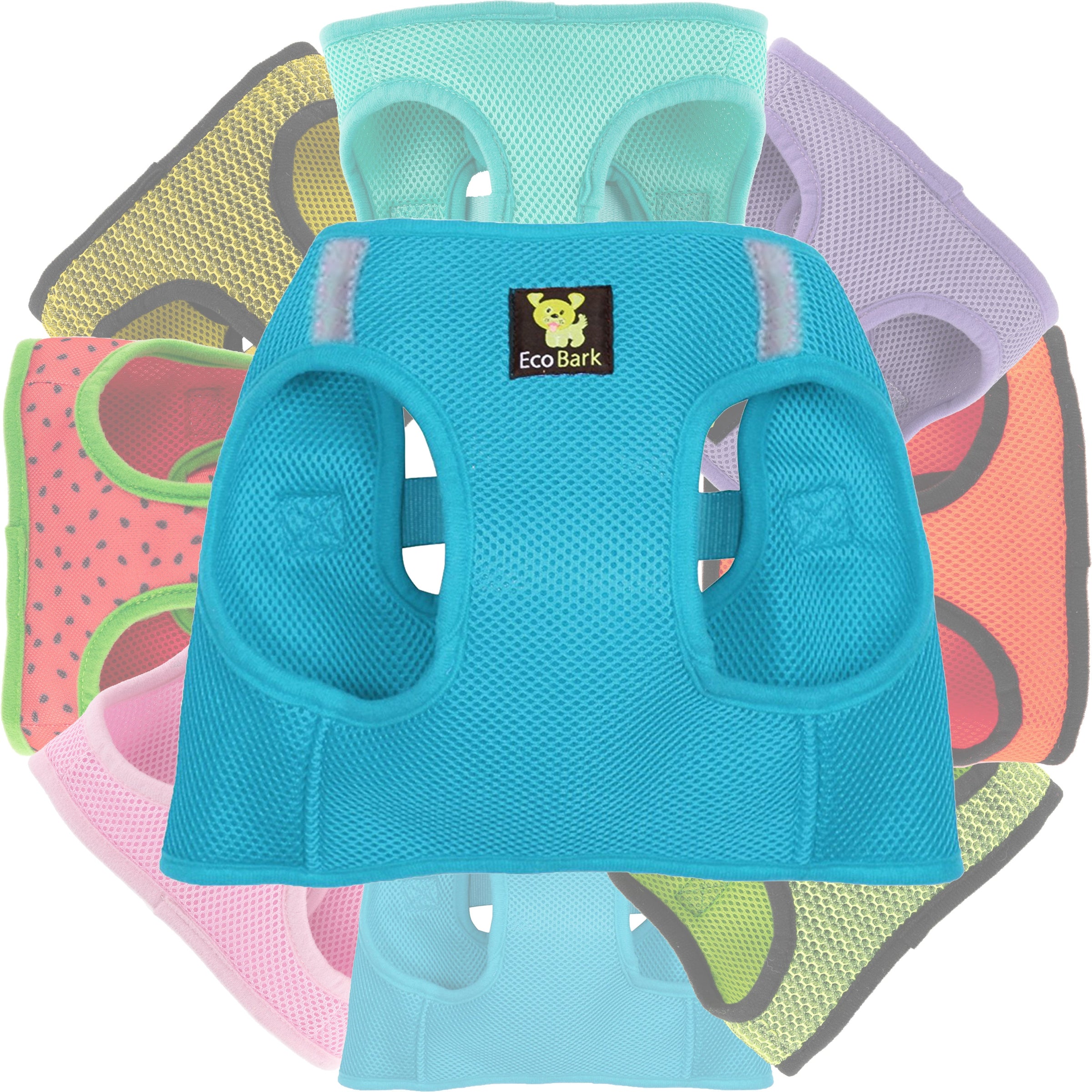 EcoBark Sky Blue Step In Dog Harness - Rapid Fastener Reflective Soft Mesh for XXXS to Small Dogs and Puppies - BIG FRENCHIES