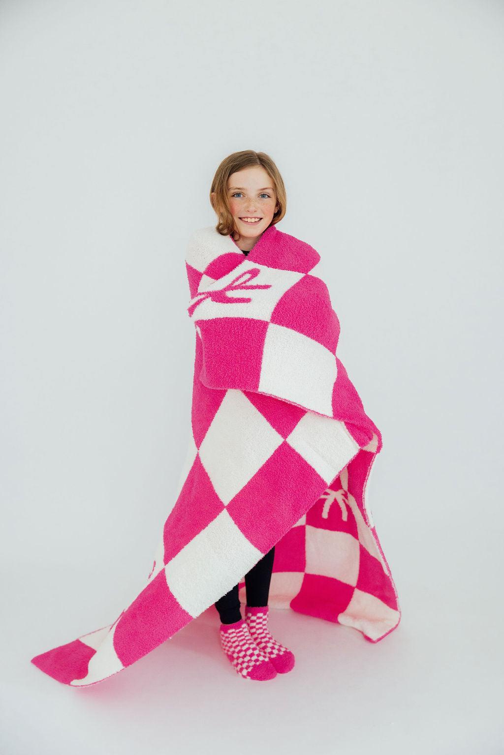 Bright Pink Checker Bow Cozy Blanket - BIG FRENCHIES