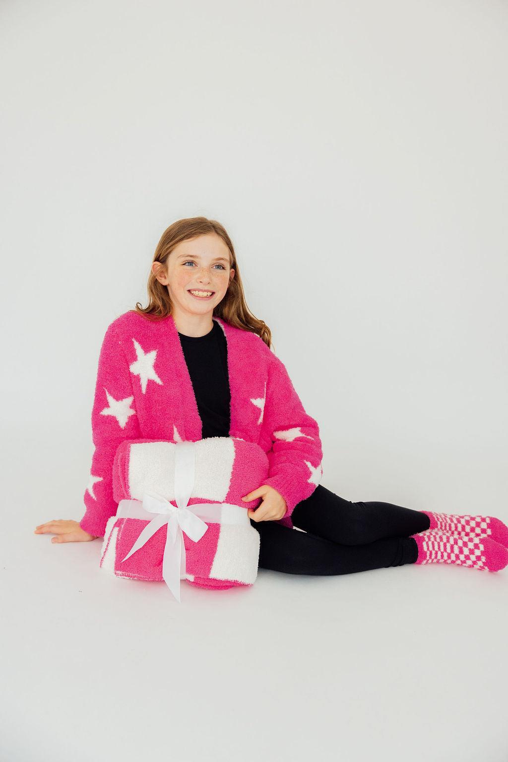 Bright Pink Checker Bow Cozy Blanket - BIG FRENCHIES