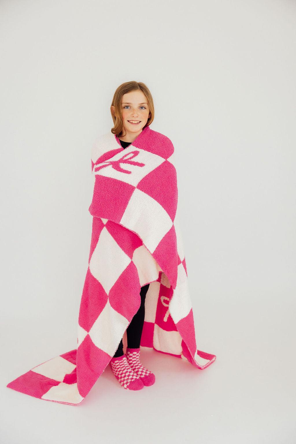 Bright Pink Checker Bow Cozy Blanket - BIG FRENCHIES