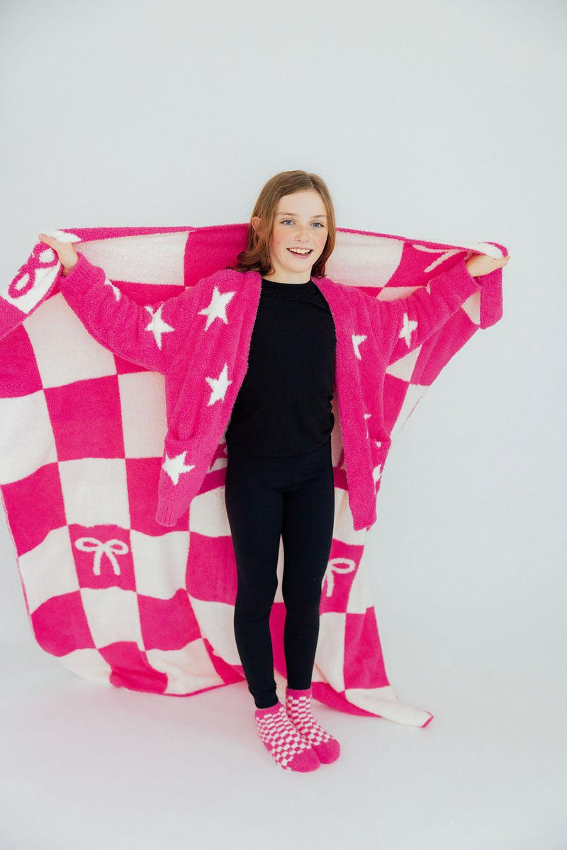 Bright Pink Checker Bow Cozy Blanket - BIG FRENCHIES