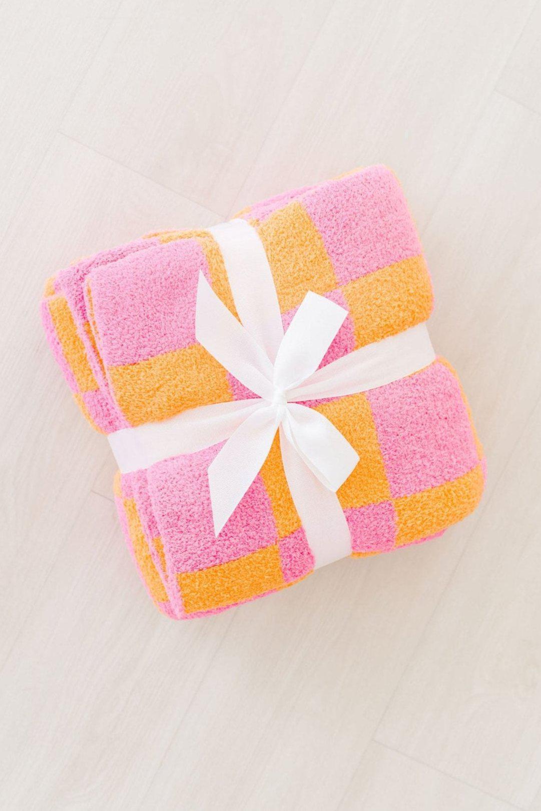 Bright Pink/Orange Checker Cozy Blanket - BIG FRENCHIES