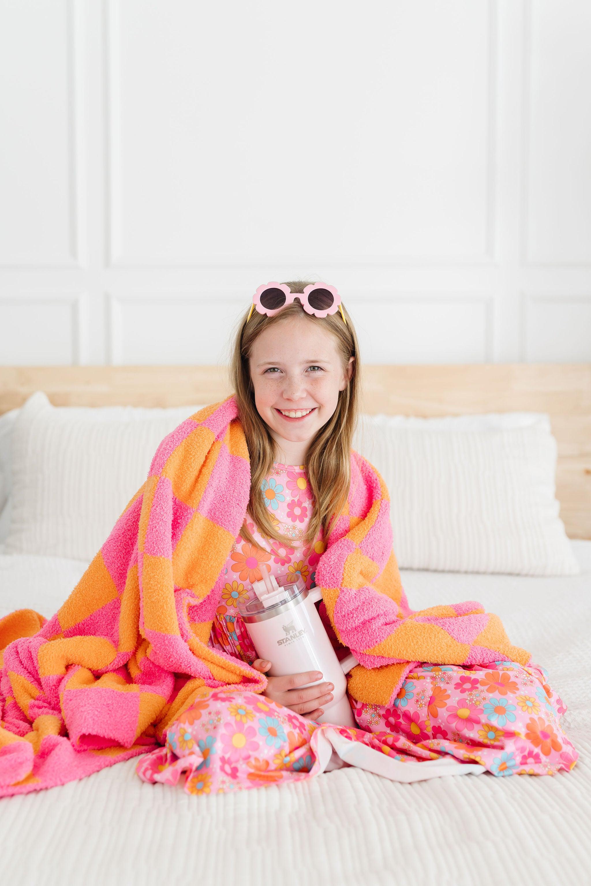 Bright Pink/Orange Checker Cozy Blanket - BIG FRENCHIES