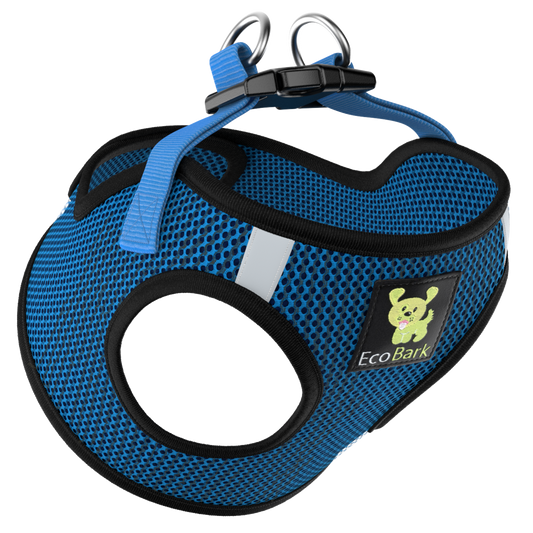 EcoBark Bright Blue Step In Dog Harness Sport- Rapid Fastener Reflective Soft Mesh Dog Vest Halter for XXXS to Small Dogs - BIG FRENCHIES