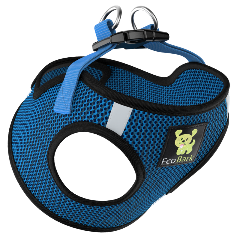 EcoBark Bright Blue Step In Dog Harness Sport- Rapid Fastener Reflective Soft Mesh Dog Vest Halter for XXXS to Small Dogs - BIG FRENCHIES