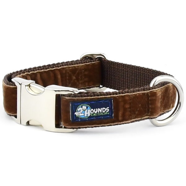 Brown Velvet Essential Dog Collar-Pet Collars & Leashes-BIG FRENCHIES-2 Hounds Design