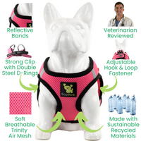 EcoBark Bubblegum Pink Step In Dog Harness - Reflective Soft Mesh Harness for Teacup, Small Dogs and Puppies - BIG FRENCHIES