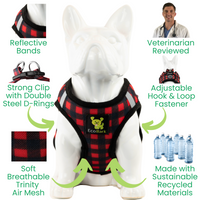 EcoBark Red Plaid Step In Dog Harness - Rapid Fastener Reflective Soft Mesh Dog Vest Halter for XXXS to Small Dogs and Puppies - BIG FRENCHIES