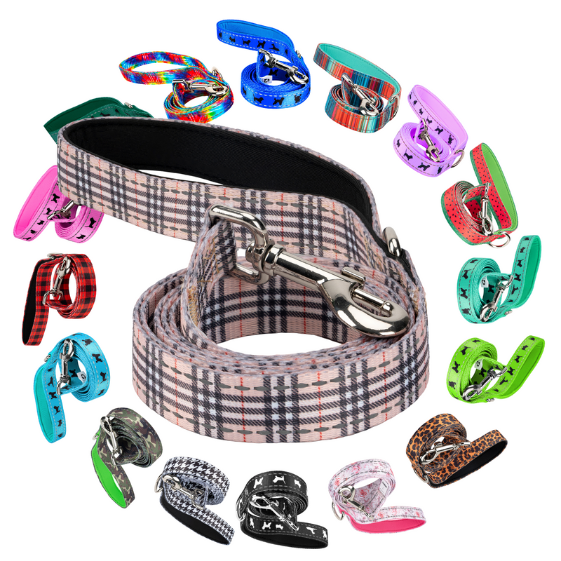 EcoBark Tan Plaid Dog Leash- Padded Comfort Grip Leash - 4ft, 5ft, and 6ft Leash for Small and Medium Dogs - BIG FRENCHIES