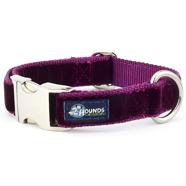 Burgundy Velvet Essential Dog Collar-Pet Collars & Leashes-BIG FRENCHIES-2 Hounds Design