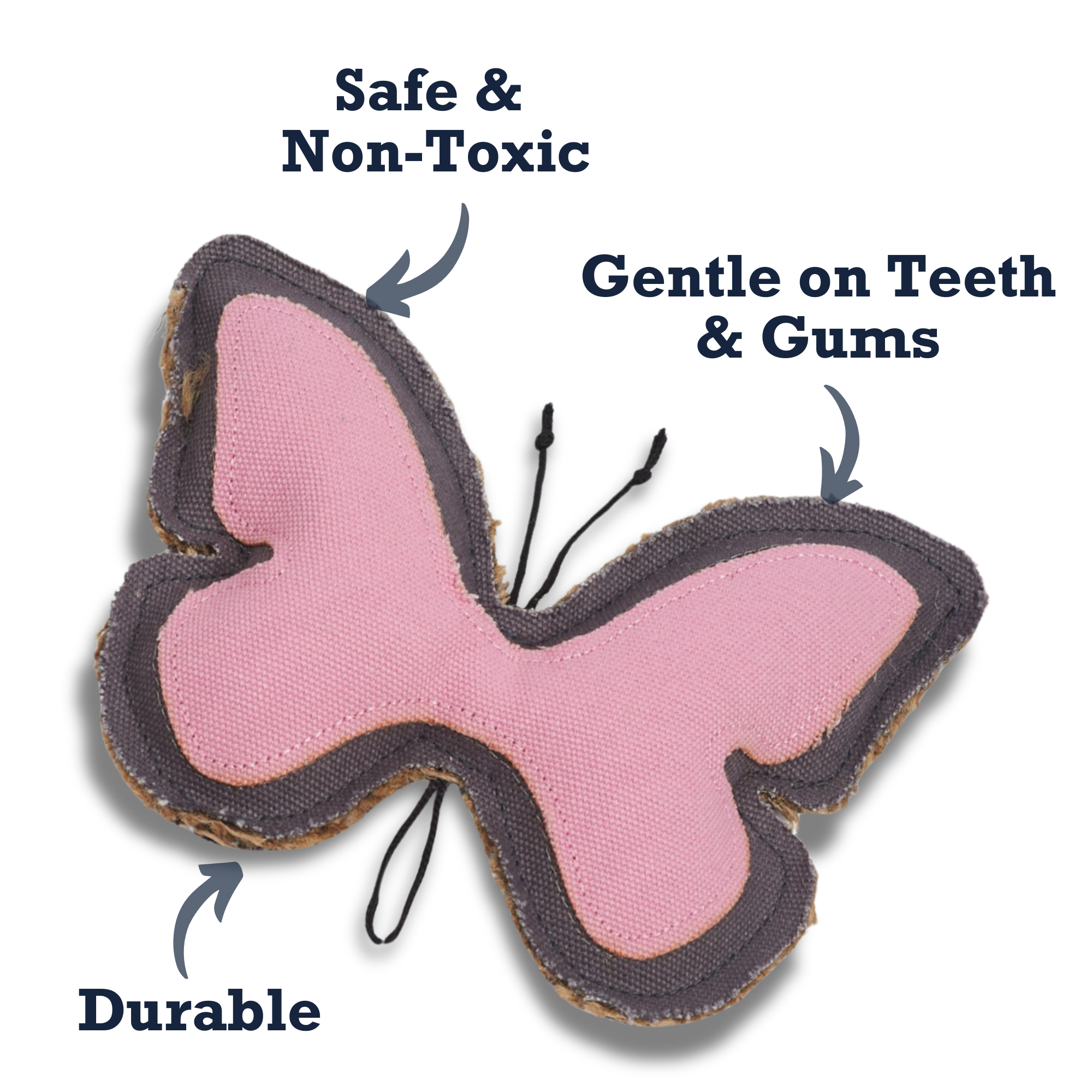 Country Living Canvas & Jute Butterfly-Shaped Dog Chew Toy – Durable, Safe and Non-Toxic - BIG FRENCHIES