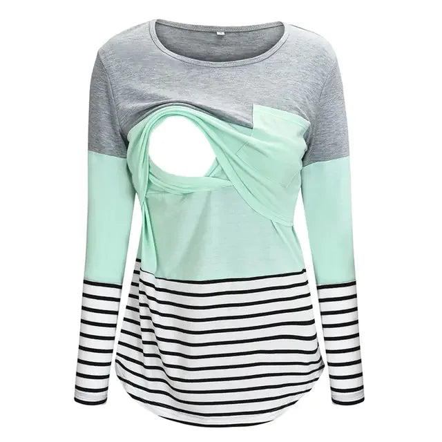Maternity Nursing T-Shirt with Stitching and Long Sleeves - # BAGE211510102-NURSG - BIG FRENCHIES