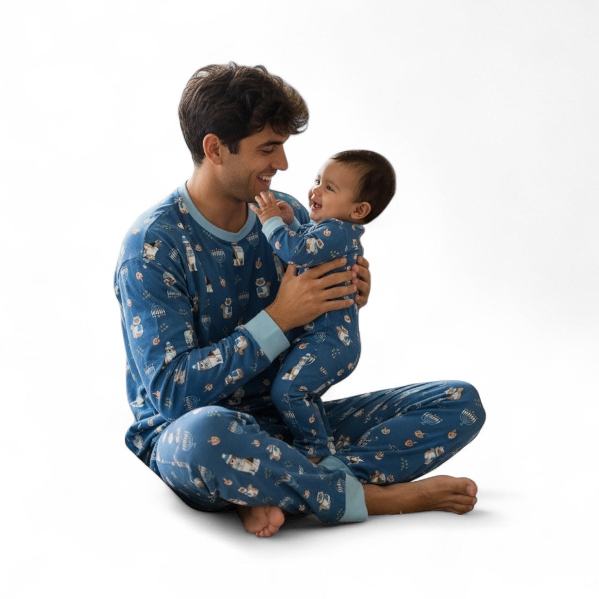 Hanukkah Pets (Men's Long Sleeve PJ) - Blue - BIG FRENCHIES