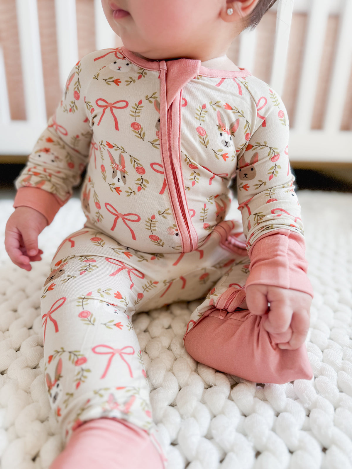 Bows & Bunnies (Convertible Zip Footies) - BIG FRENCHIES