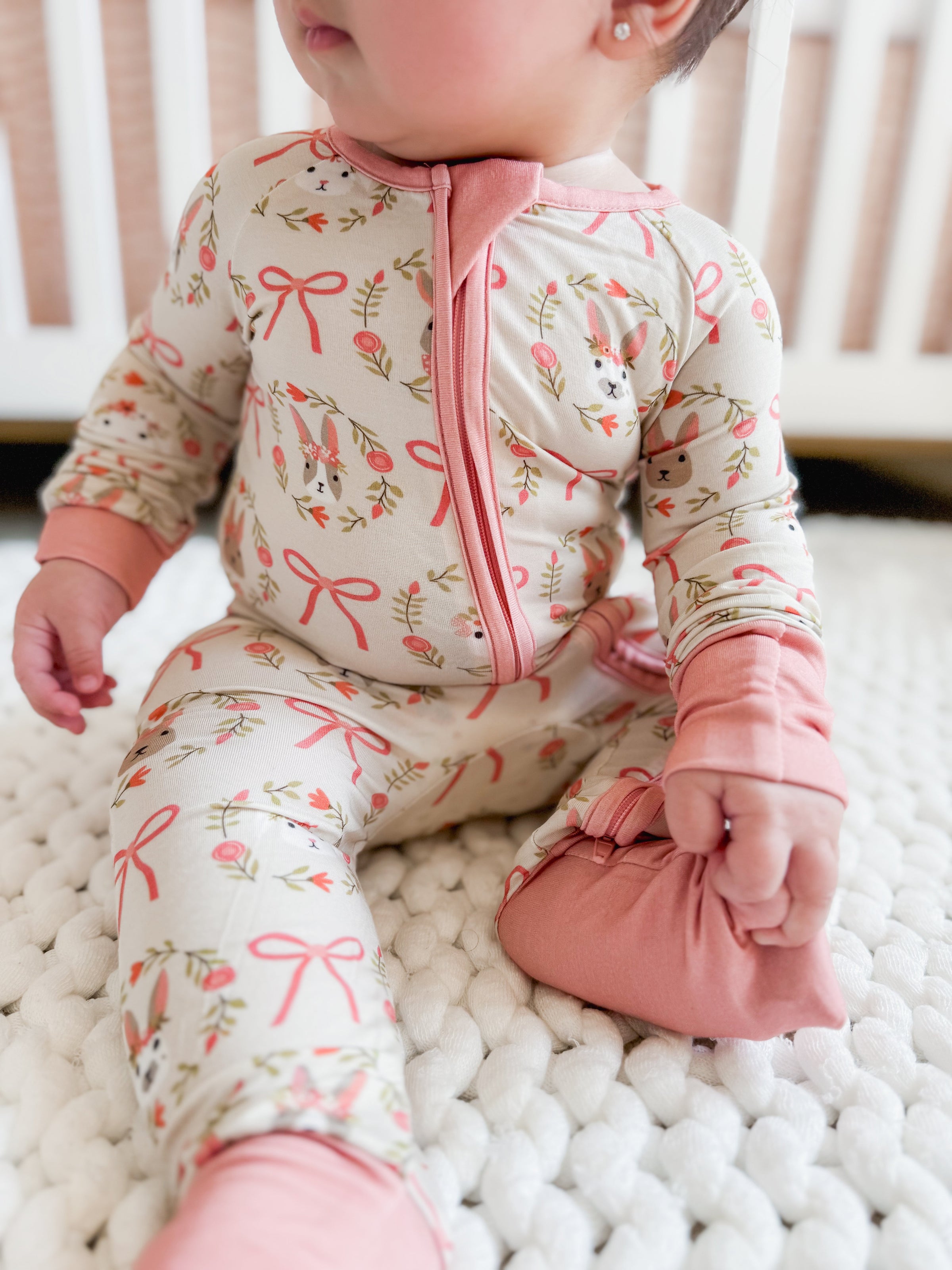 Bows & Bunnies (Convertible Zip Footies) - BIG FRENCHIES