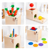 Montessori Four in One Coin Box Multi functional Stick Pulling Carrot Preschool Building Blocks Color Matching Intelligence Box Toy