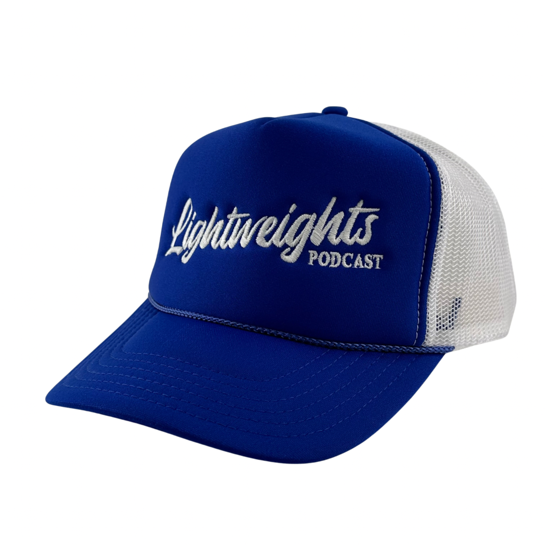 Lightweights Podcast Official Merch Blue/White Mesh SnapBack Hat Custom Embroidered