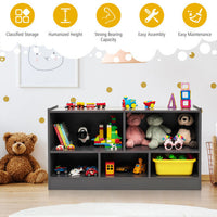 Kids 2-Shelf Bookcase 5-Cube Wood Toy Storage Cabinet Organizer-Gray - Color: Gray