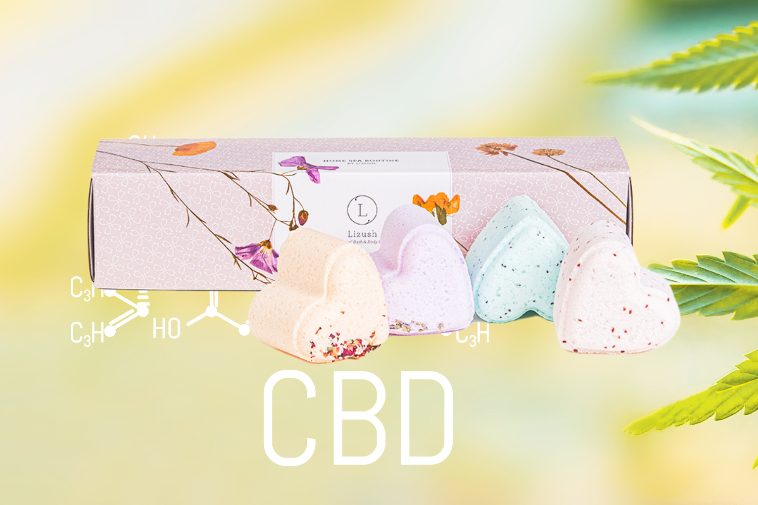 Valentine's Bath Bombs with CBD -  5 Hearts Shaped with CBD - in a Gift Box (THC free)