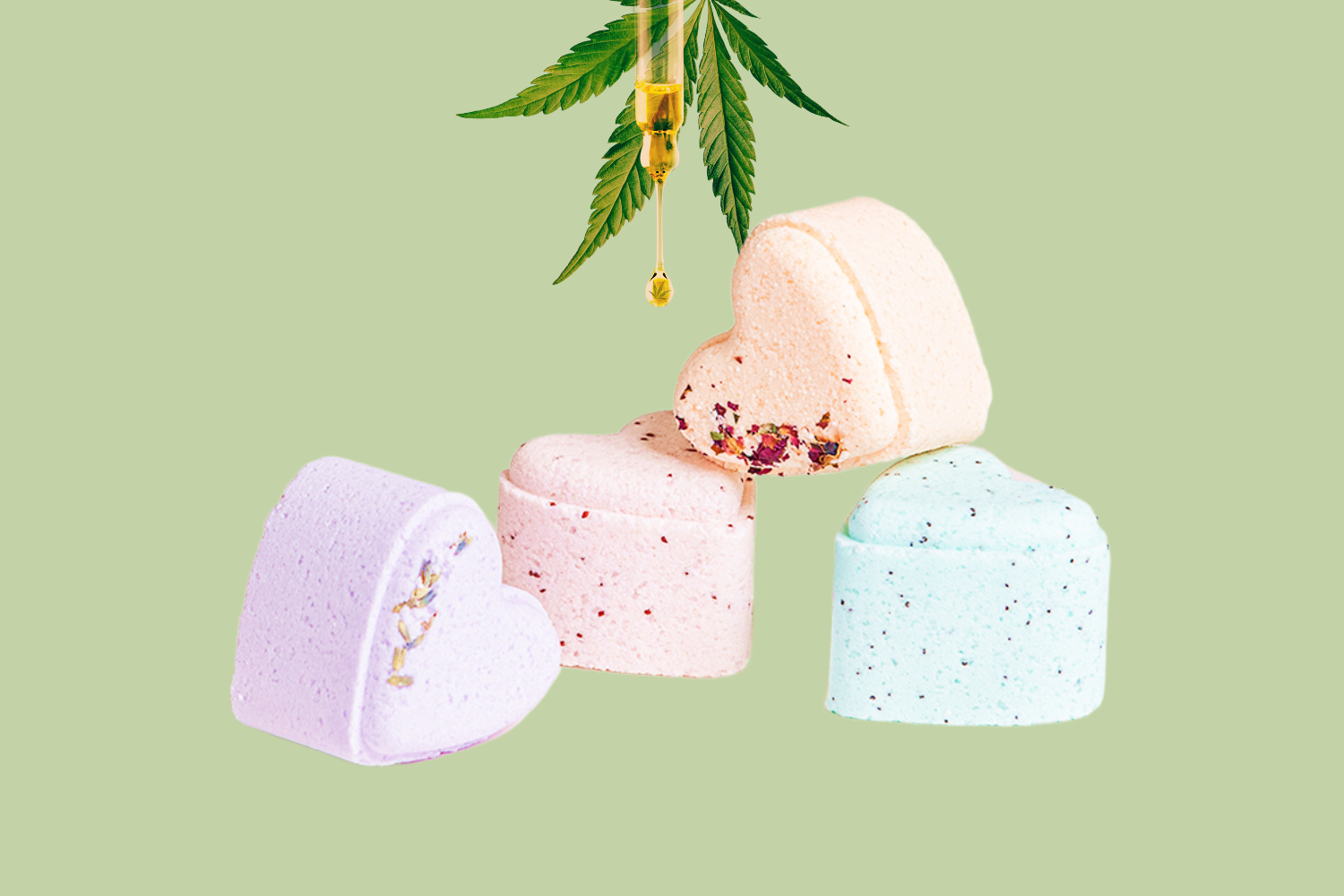 Valentine's Bath Bombs with CBD -  5 Hearts Shaped with CBD - in a Gift Box (THC free)