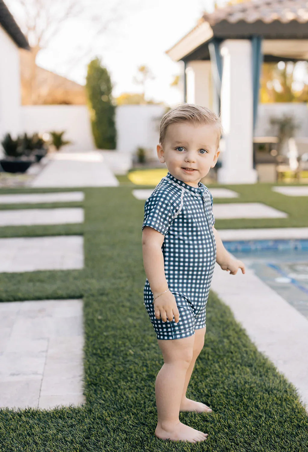 Navy Gingham Zipper Swimsuit - BIG FRENCHIES