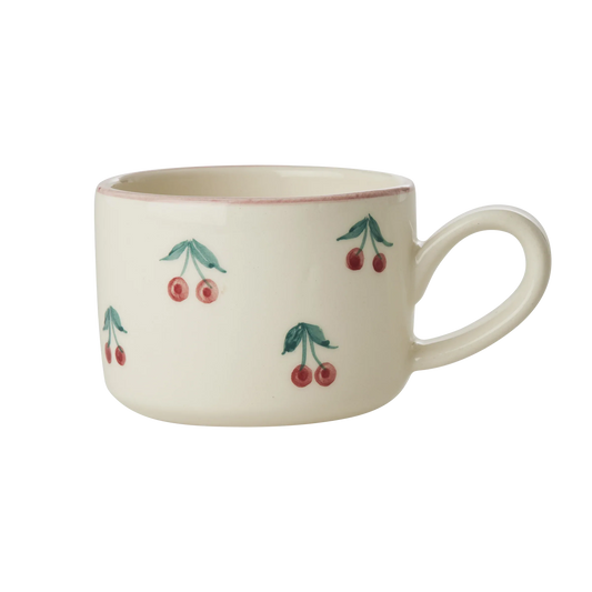 Ceramic Cappuccino Cup with Hand Painted Cherries - 6.7 oz - BIG FRENCHIES