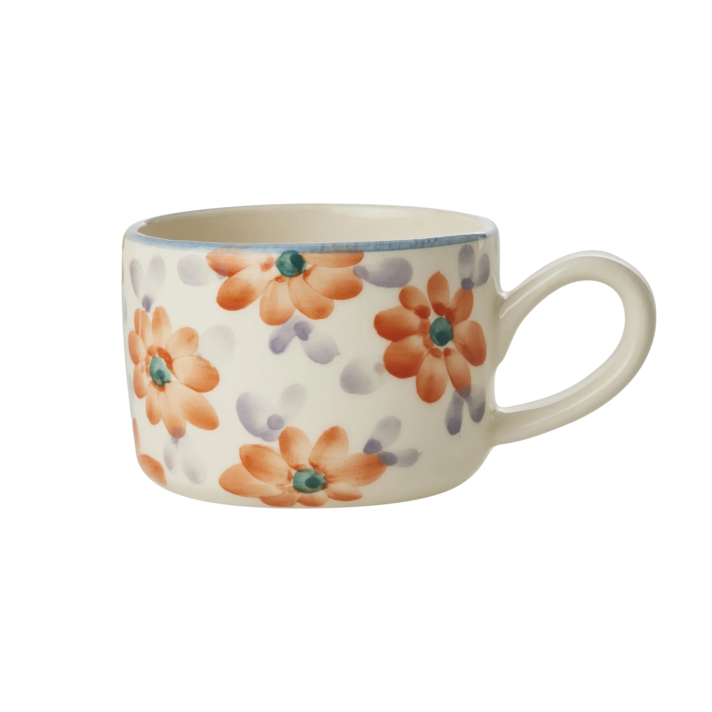 Ceramic Cappuccino Cup with Hand Painted Orange Flowers - 6.7 oz - BIG FRENCHIES