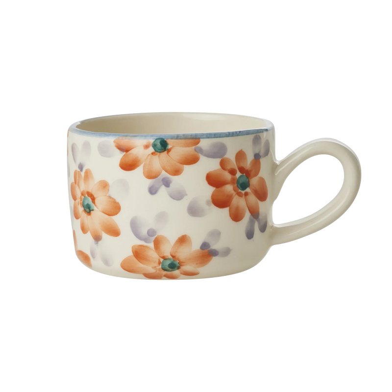 Ceramic Cappuccino Cup with Hand Painted Orange Flowers - 6.7 oz - BIG FRENCHIES