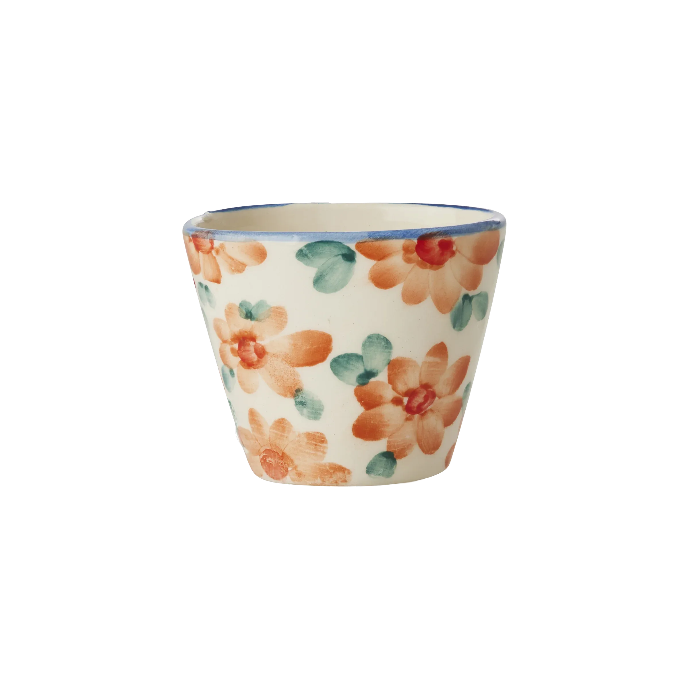 Ceramic Oval Espresso Cup with Hand Painted Orange Flowers - 2.4 oz - BIG FRENCHIES