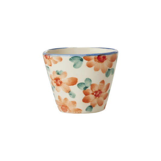Ceramic Oval Espresso Cup with Hand Painted Orange Flowers - 2.4 oz - BIG FRENCHIES