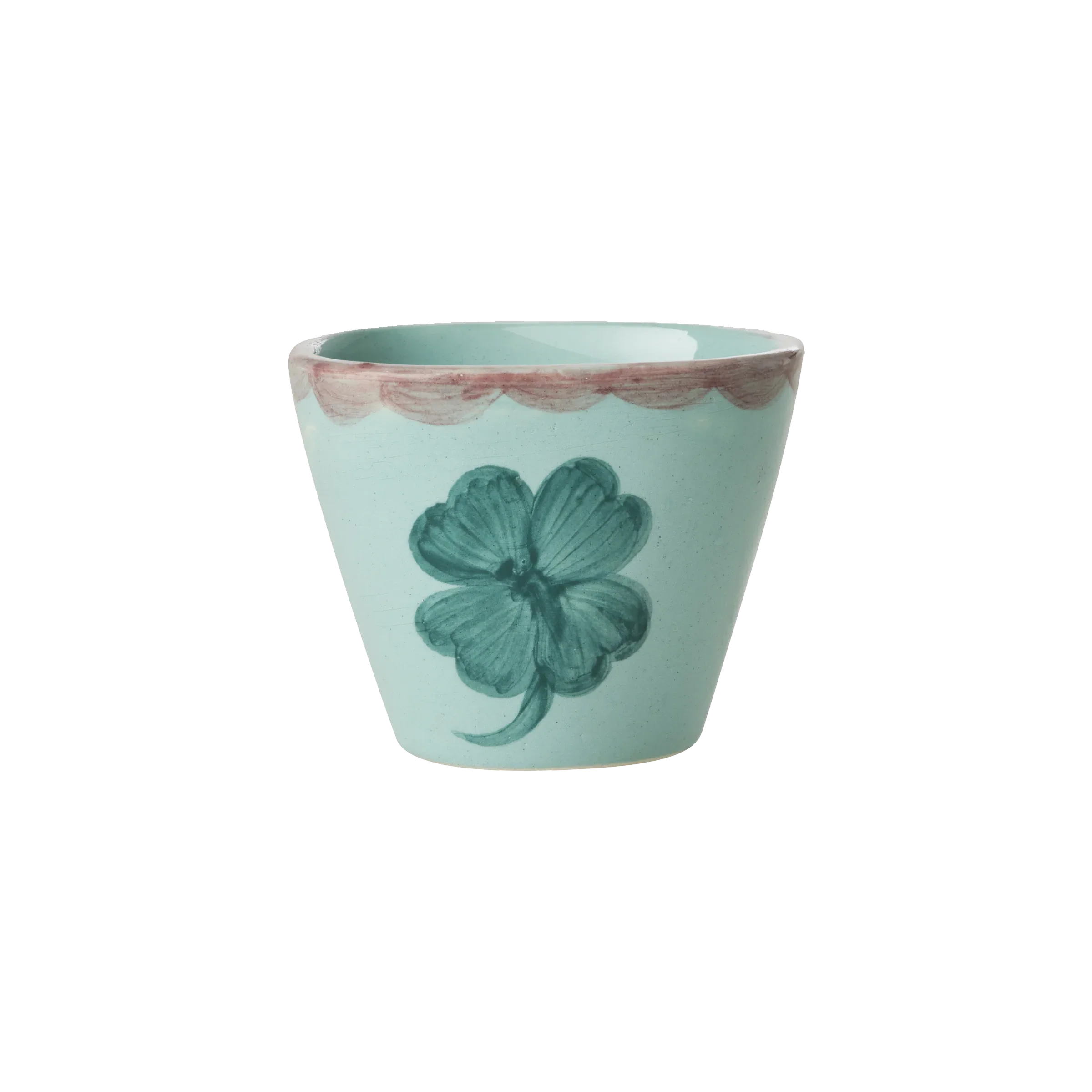 Ceramic Oval Espresso Cup with Hand Painted Good Luck Clover - 2.4 oz - BIG FRENCHIES