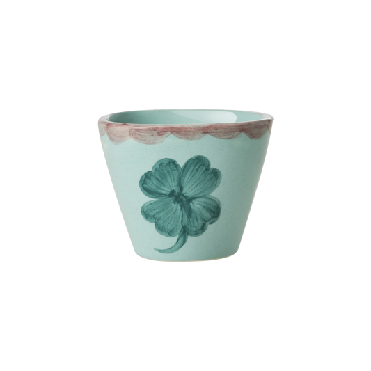 Ceramic Oval Espresso Cup with Hand Painted Good Luck Clover - 2.4 oz - BIG FRENCHIES